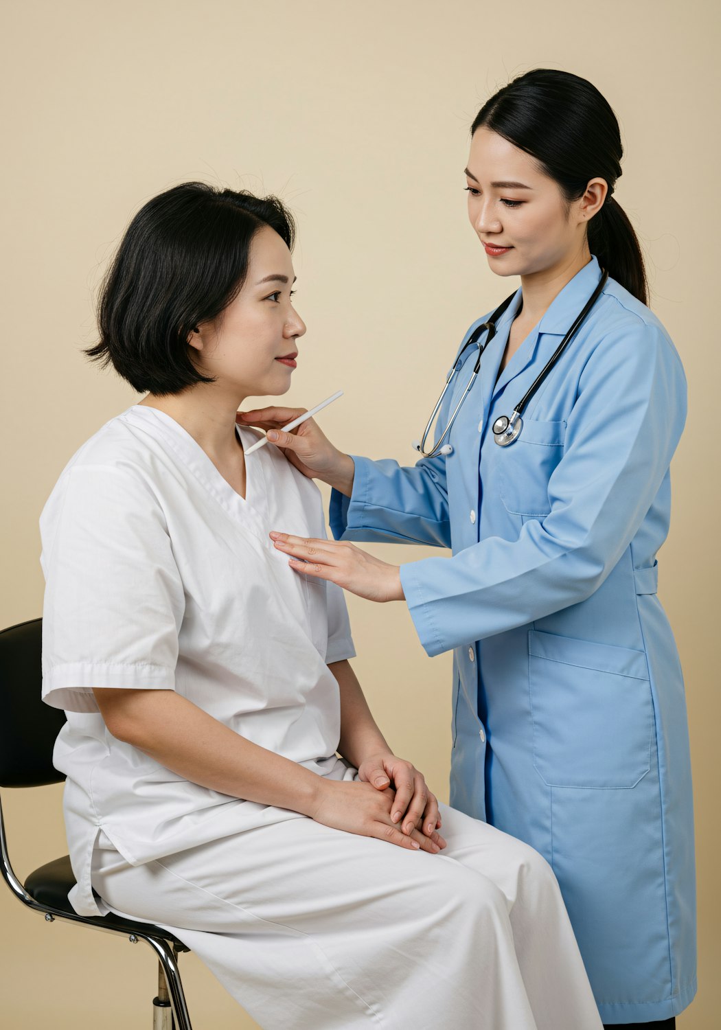 Scena przedstawiająca pacjenta w swobodnej atmosferze rozmawiającego z lekarzem przez wideokonsultację, podkreślająca wygodę i dostępność telemedycyny.