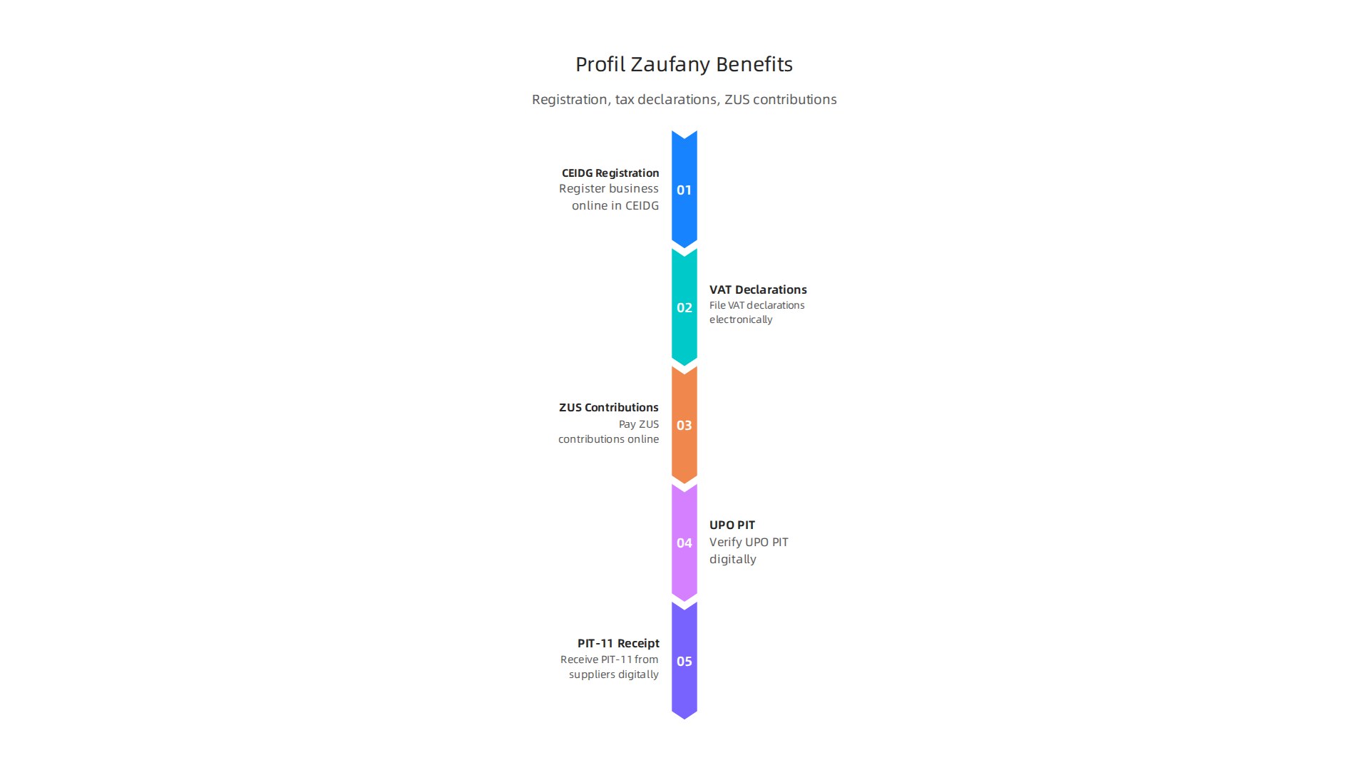 Key functions of Profil Zaufany for dropshipping businesses, including registration, tax declarations, and ZUS contributions.