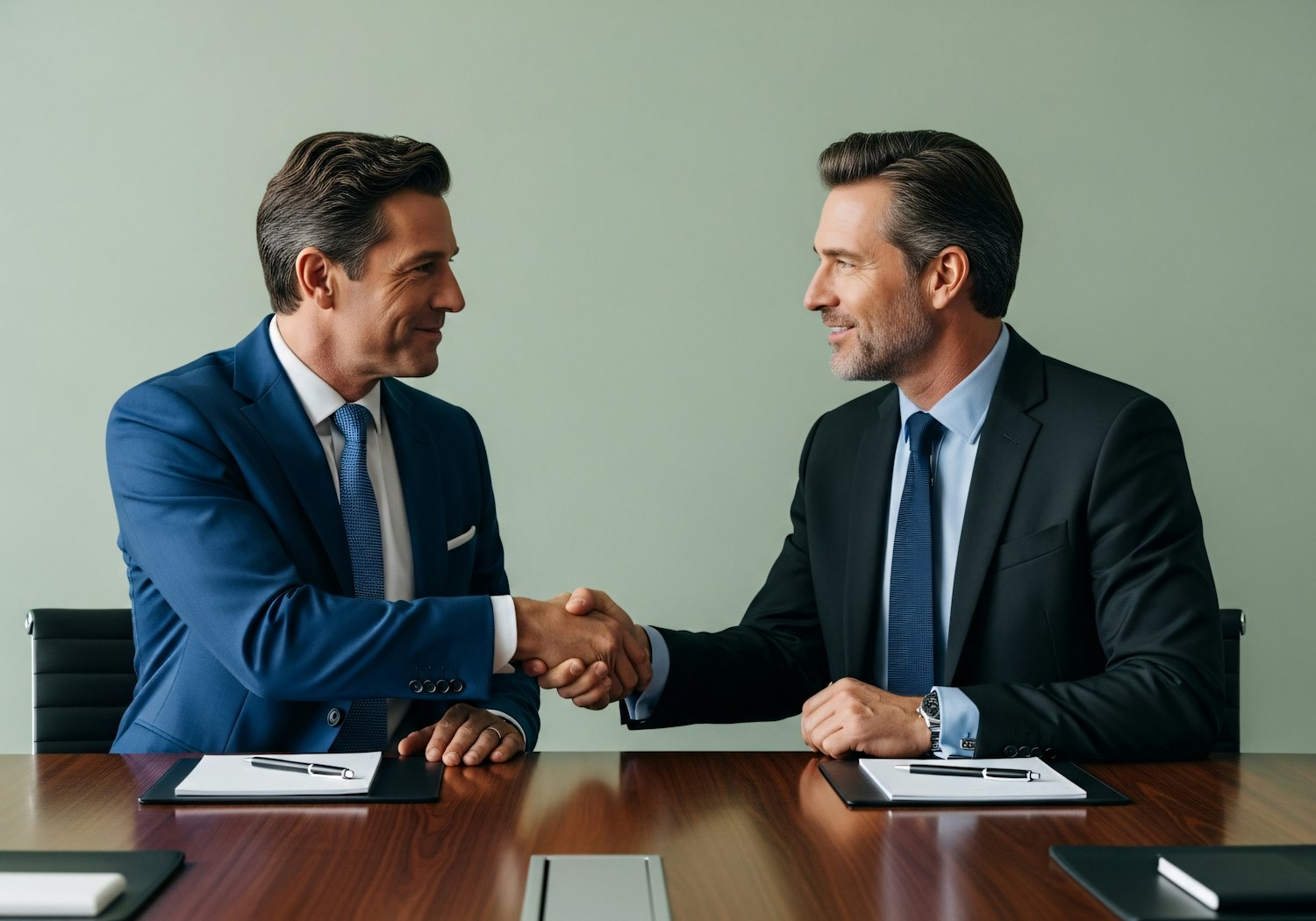 Dwóch partnerów biznesowych finalizuje umowę w nowoczesnym biurze, symbolizując efektywne wykorzystanie czasu i zasobów dzięki optymalizacji logistyki.
