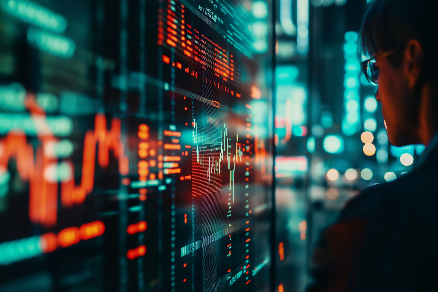 Osoba obserwująca ekran komputera, na którym dane finansowe aktualizują się automatycznie, symbolizując spokój i efektywność dzięki automatyzacji kursów walut.
